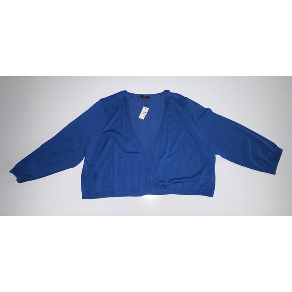 Talbots Woman Blue Knit Cardigan Sweater NWT Plus Size 3X Crop Open Front Boxy - Picture 6 of 7